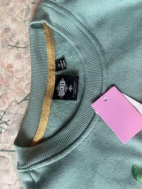 Lucky Brand Sage Green Crewneck Sweater with Gold Neck Trim